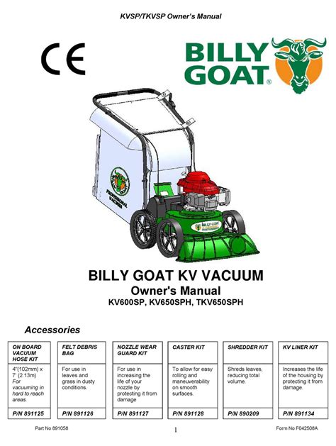 billy goat bags pdf manual